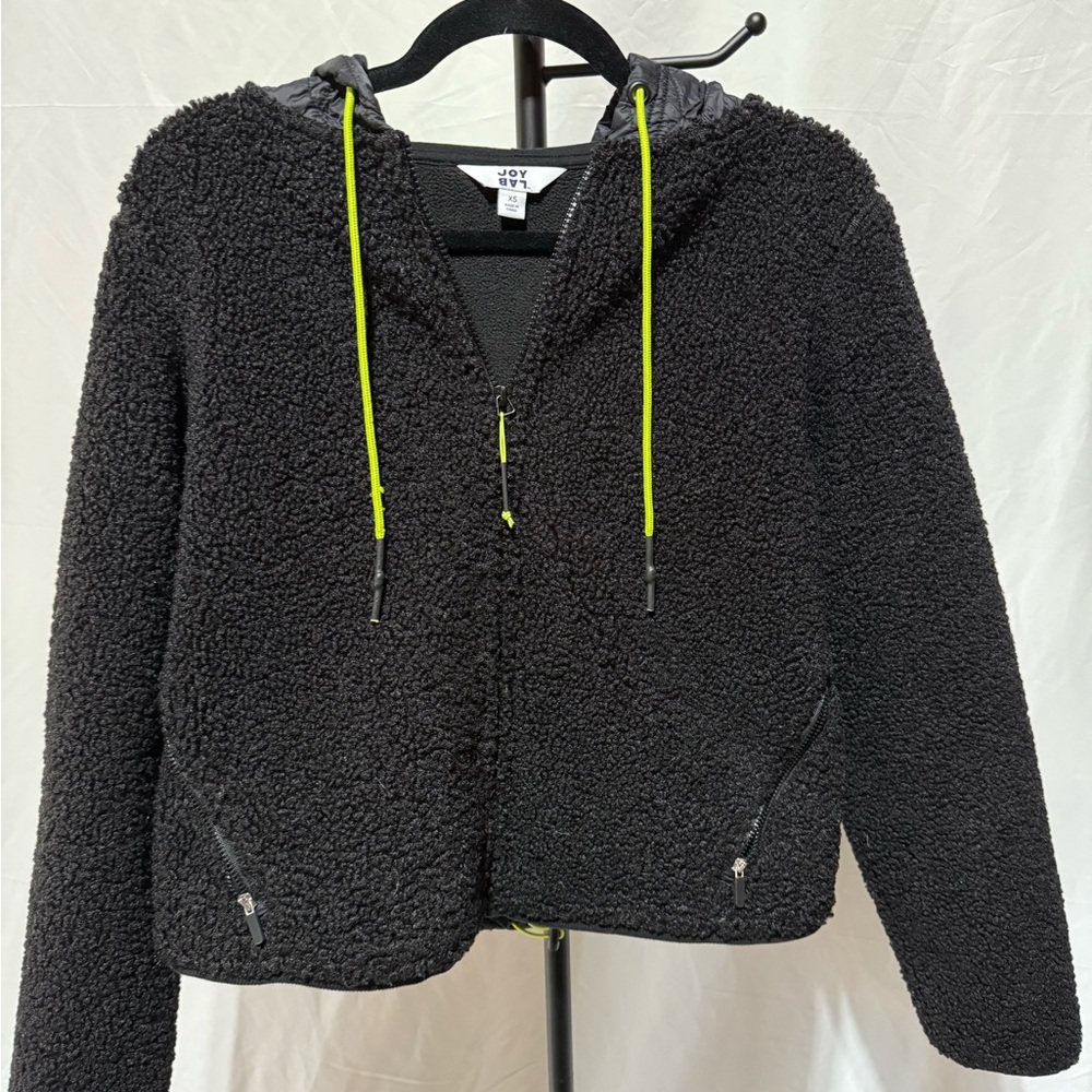JoyLab Black Sherpa Hoodie with Neon Accents